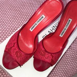 Vintage Manolo Blahnik mules lace 38.5 heels sexy
